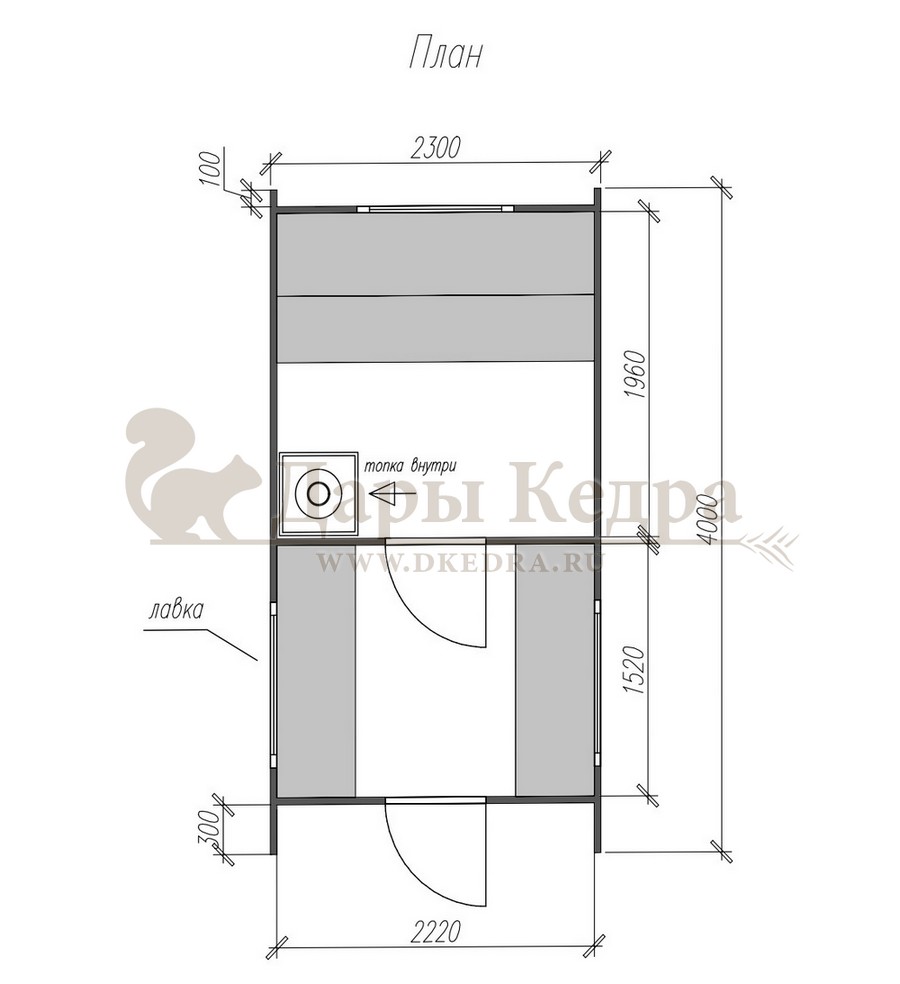 Каркасная баня Барн из кедра 4х2,3 м